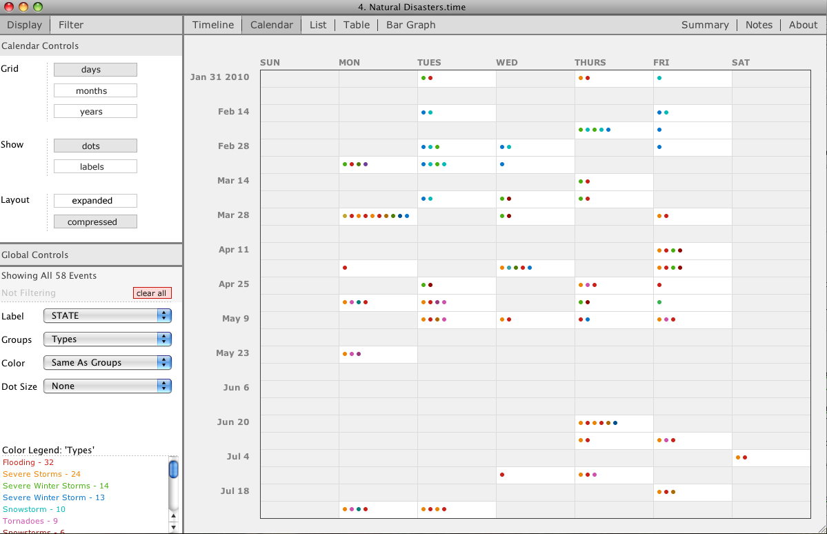 An example of the calendar option on the topic of natural disasters